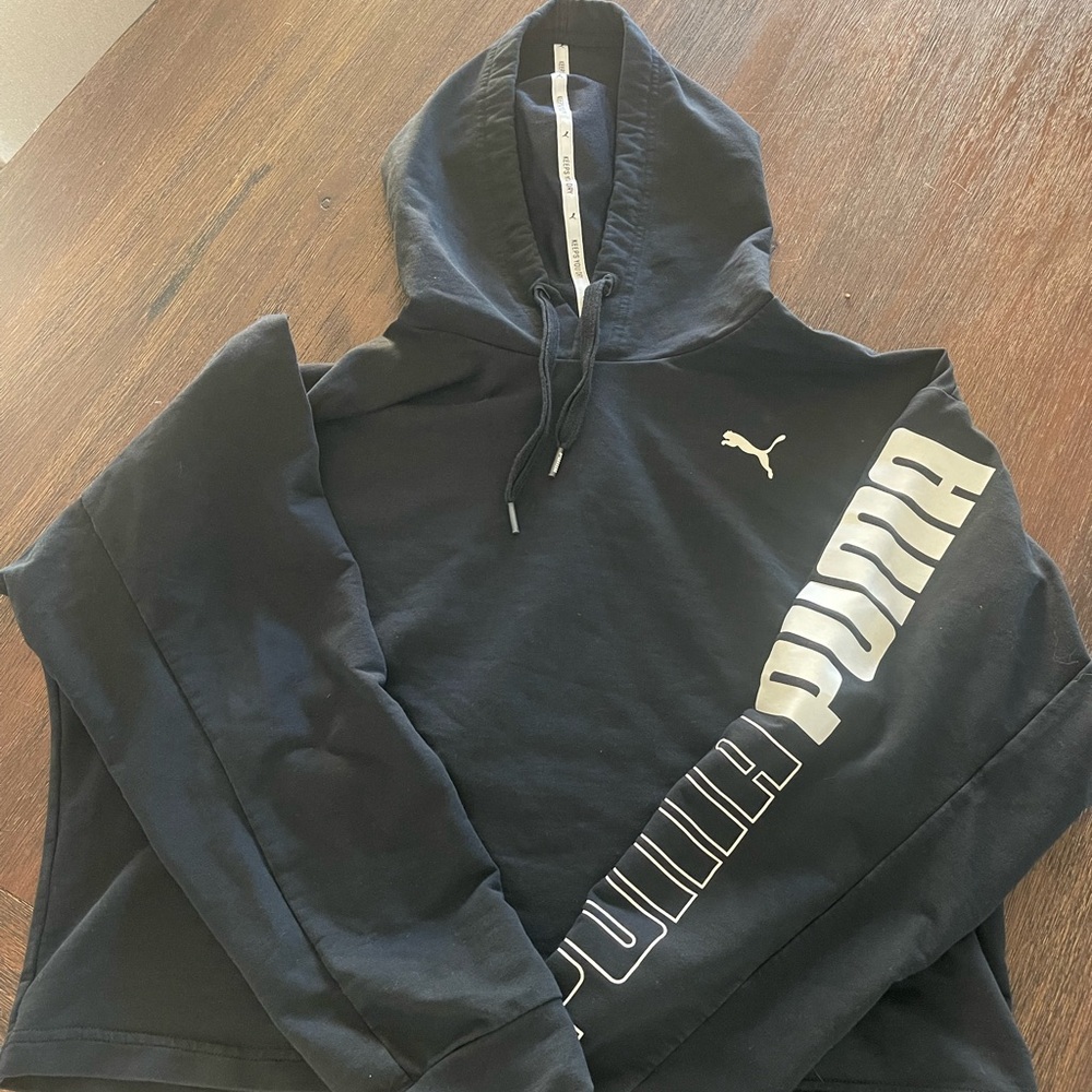 Puma Men's Black Hoodie with White Logo